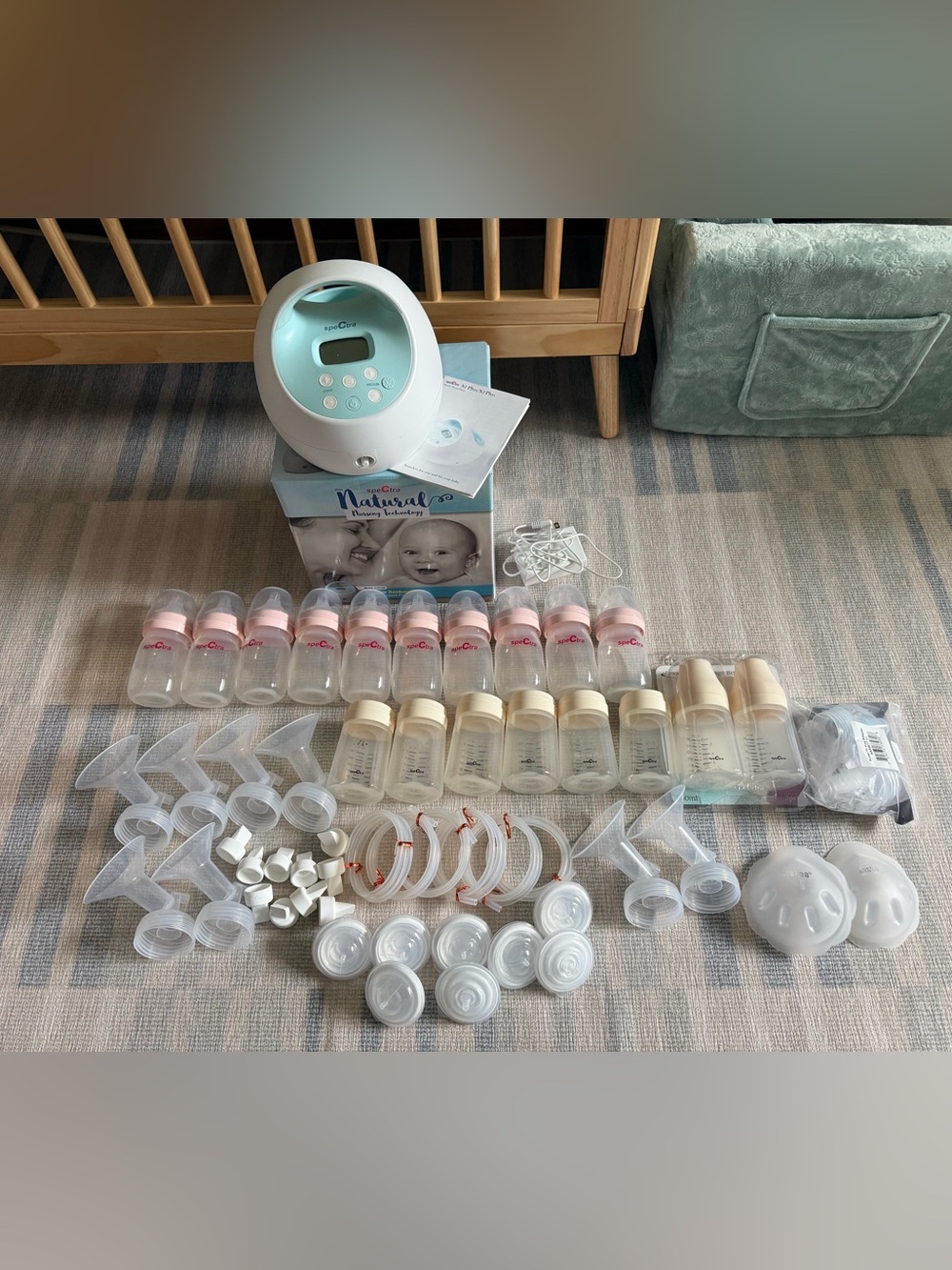 SPECTRA S1 PLUS Premier Rechargeable Electric Breast Pump + Bottles Accessories